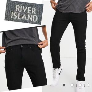 River Island Sid Skinny Stretch Black Jeans W32/L34 Mens Denim Trousers Tailored
